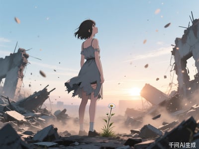 废墟上跳舞的女孩