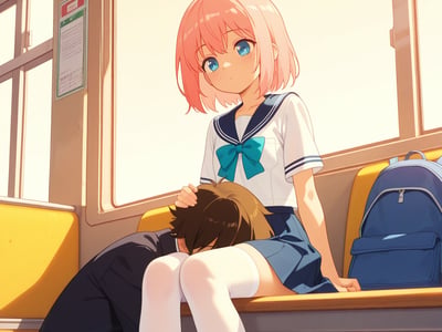 公交车上放学的小学生